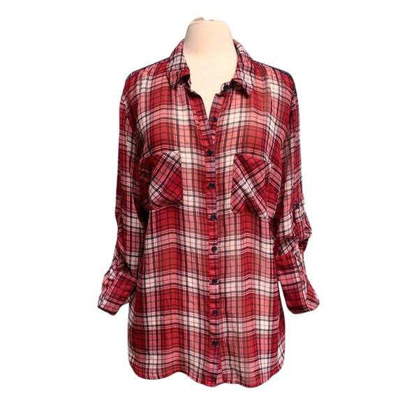 Plaid Sheer Button Down - Picture 3 of 7